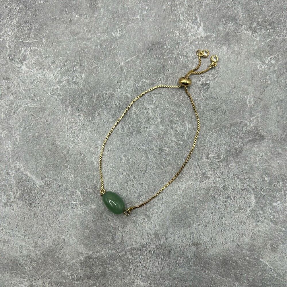 Green Jade Gold Tone l Bracelet Slider Lock Bracelet